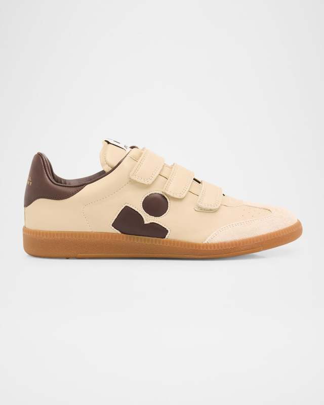 Beth Mixed Leather Grip-Strap Sneakers